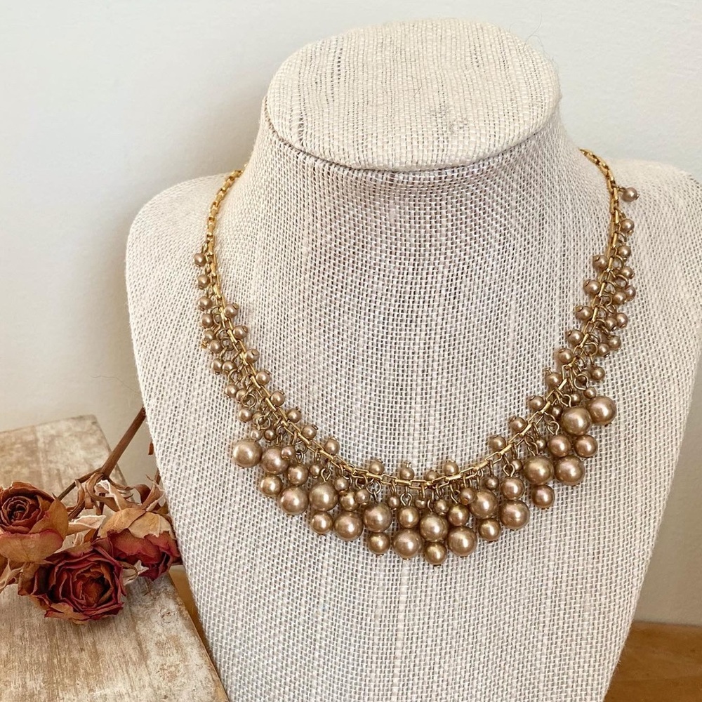 Pretty Vintage Gold Pearl Clustered Necklace